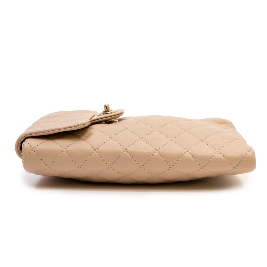 Chanel Pink Beige Lambskin Leather Clutch Bag  1