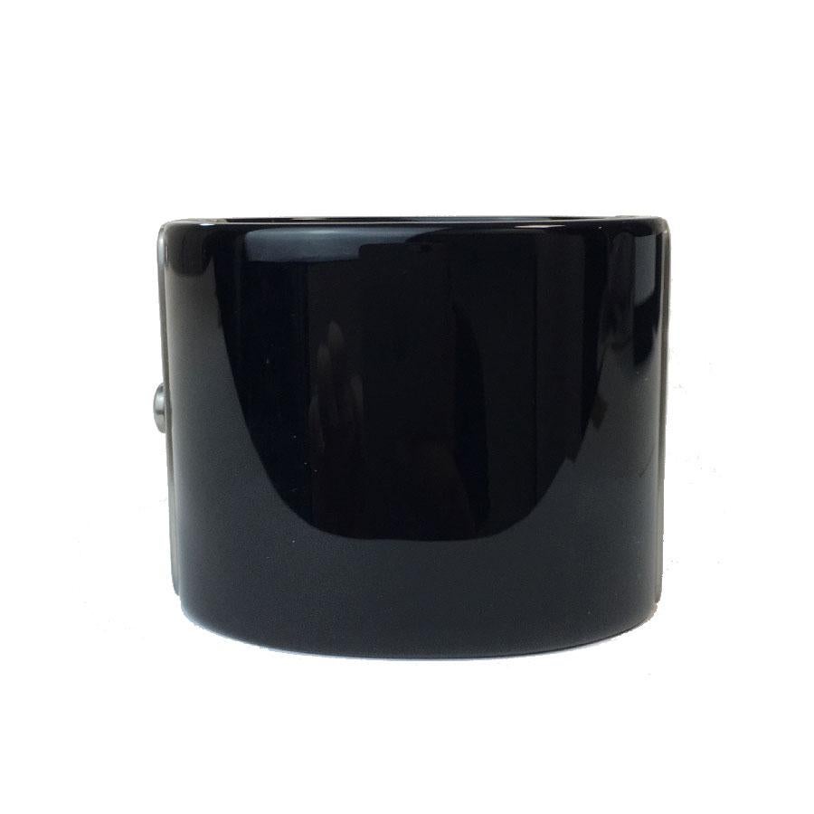 Women's Chanel Cuff Bracelet in Black Plexiglass and CC in Gunmetal Color Metal