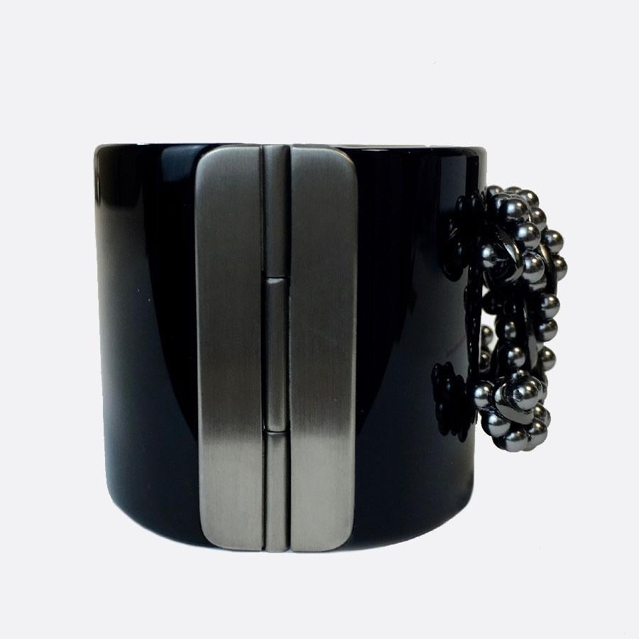 Chanel Cuff Bracelet in Black Plexiglass and CC in Gunmetal Color Metal 1