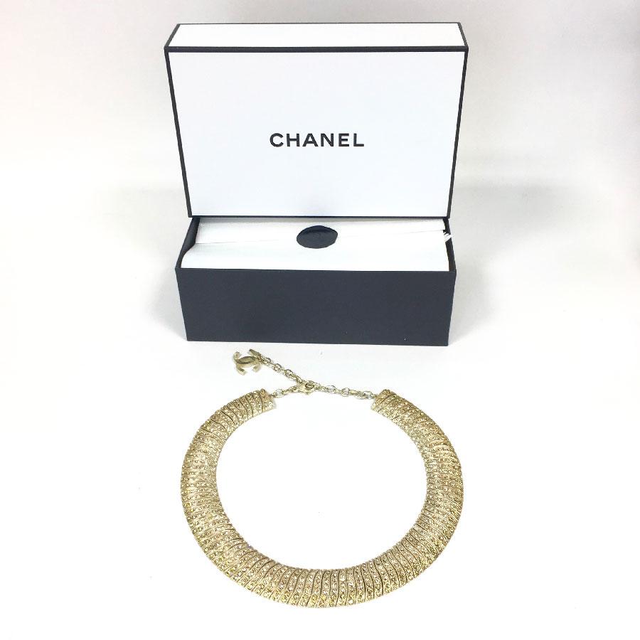 Chanel Choker Necklace in Gilt Metal Set with Colored Rhinestones 5