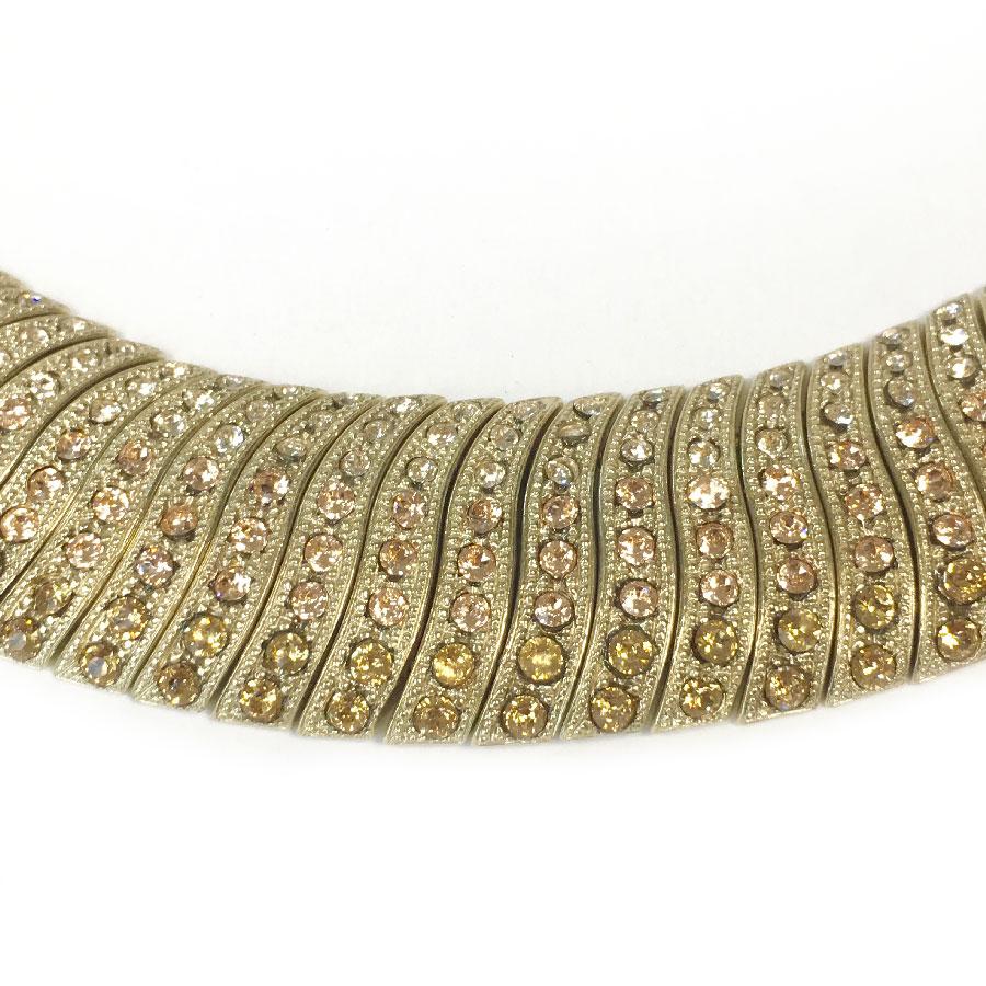 Chanel Choker Necklace in Gilt Metal Set with Colored Rhinestones In Good Condition In Paris, FR