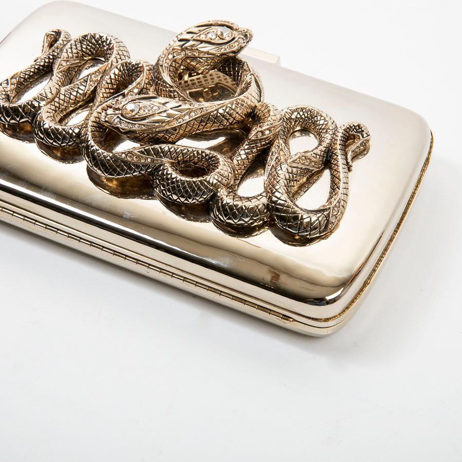 Roberto Cavalli The Ornamental Ornament en métal doré à effet miroir et serpent Minaudière  Pour femmes en vente
