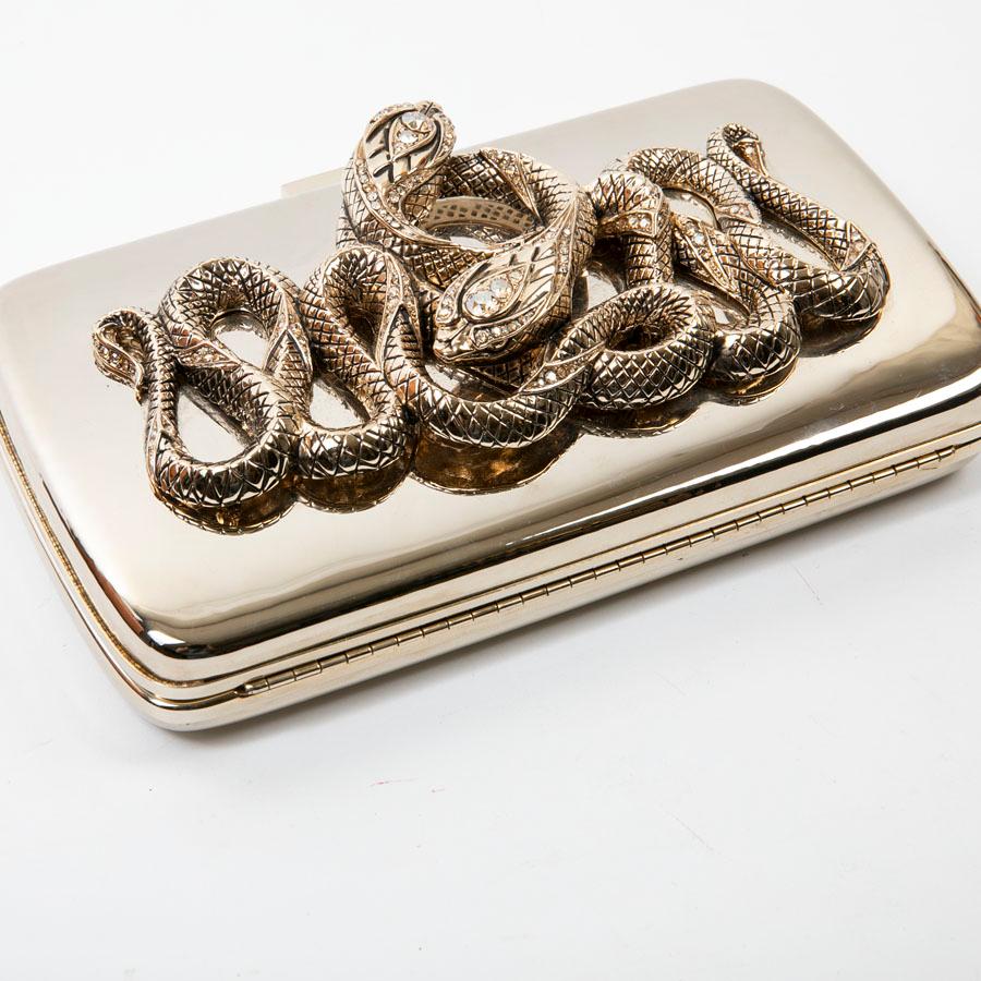 Roberto Cavalli Mirror Effect Gilt Metal and Snake Ornament Minaudière  In Good Condition For Sale In Paris, FR