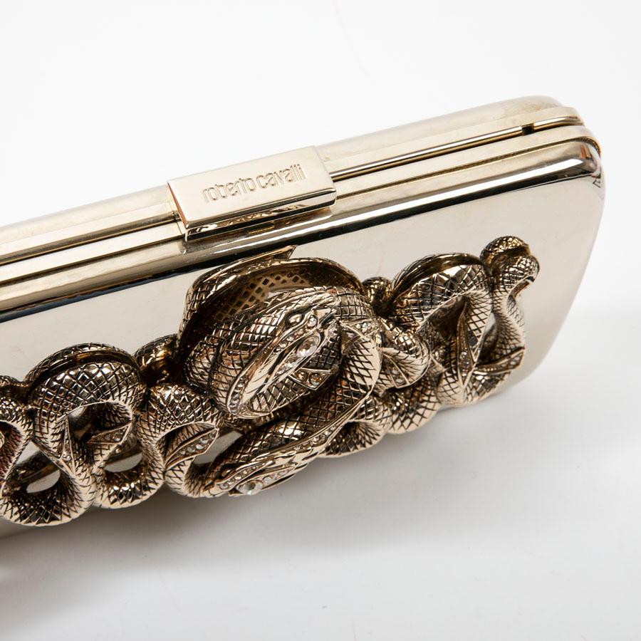 Women's Roberto Cavalli Mirror Effect Gilt Metal and Snake Ornament Minaudière  For Sale