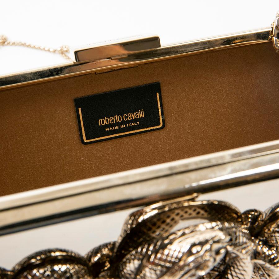 Roberto Cavalli Mirror Effect Gilt Metal and Snake Ornament Minaudière 6