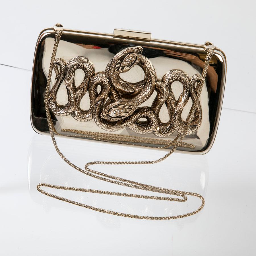 Roberto Cavalli Mirror Effect Gilt Metal and Snake Ornament Minaudière  For Sale 1