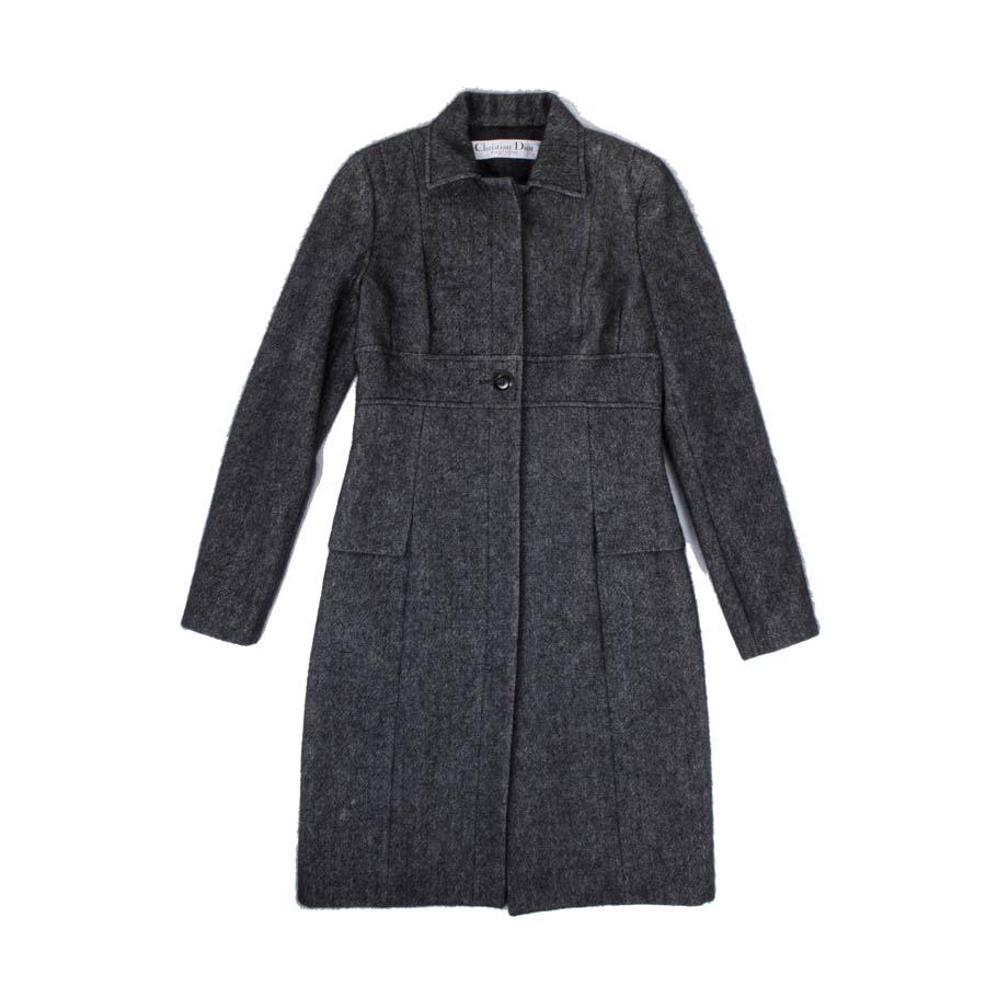 Christian Dior by John Galliano Gray and Black Angora and Wool Soft Coat