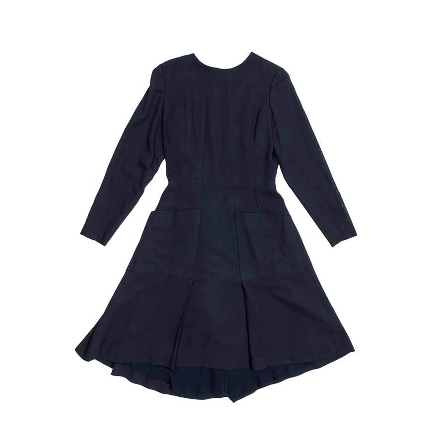 Chanel Navy Blue Fabric Wrap Dress   For Sale