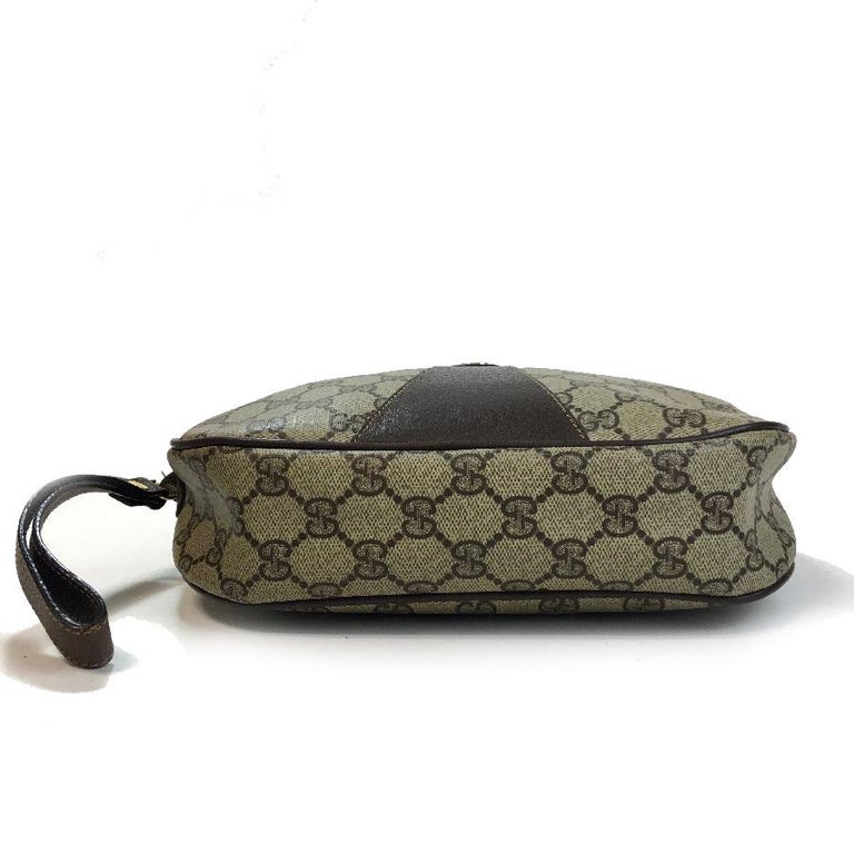 GUCCI Clutch Bag in Beige Monogram Coated Canvas and Brown Leather For ...