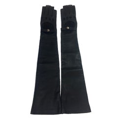 CHANEL Long Mittens in Black Lambskin Leather Size 7