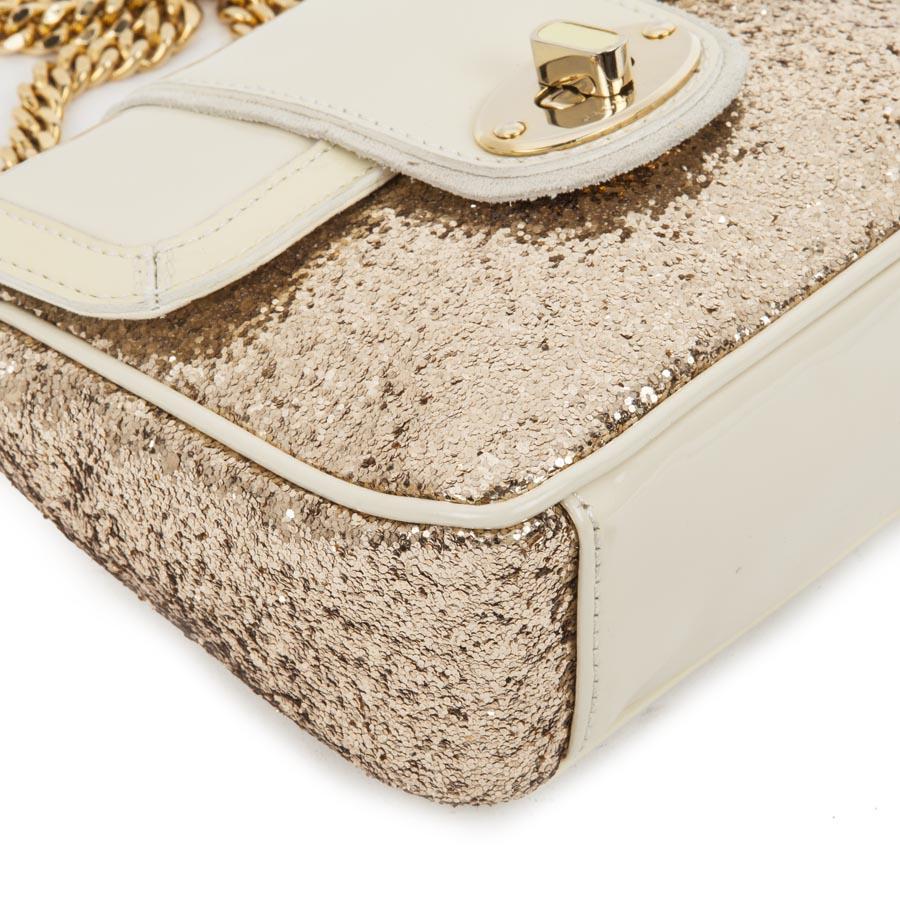 JACKIE SMITH Small Bag in Beige Patent and Golden Glitter Leather In Excellent Condition In Paris, FR