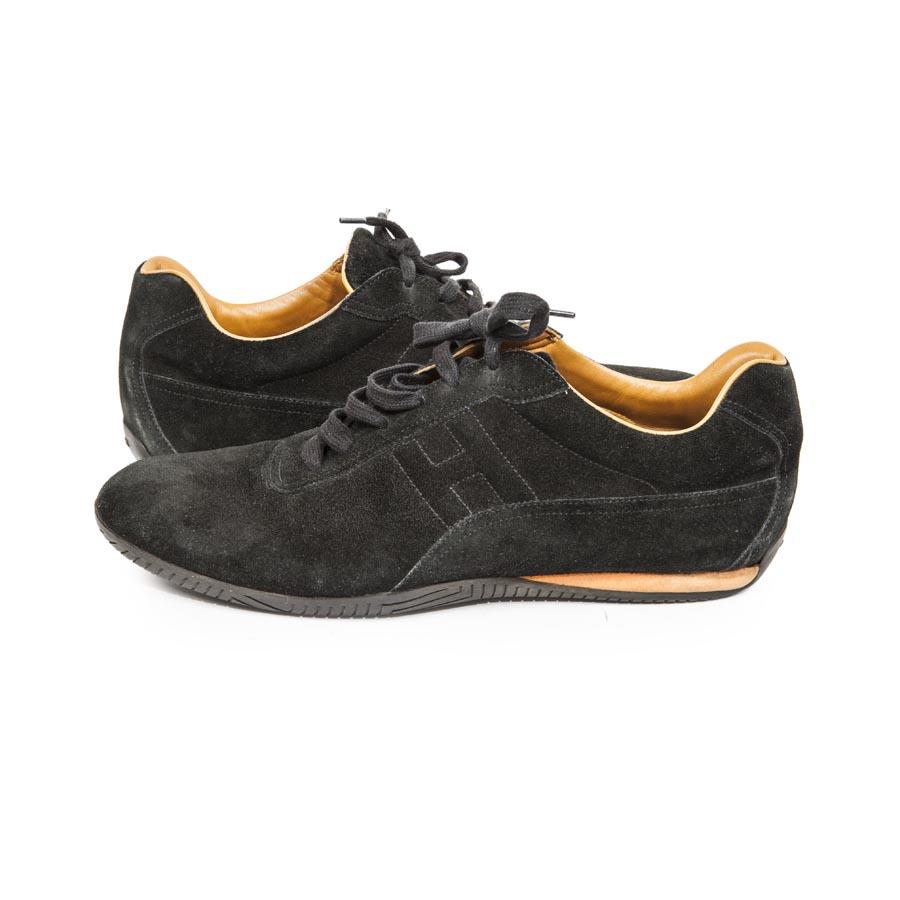 Men's HERMES Sneakers in Black Velvet Calfskin Leather Size 44.5FR