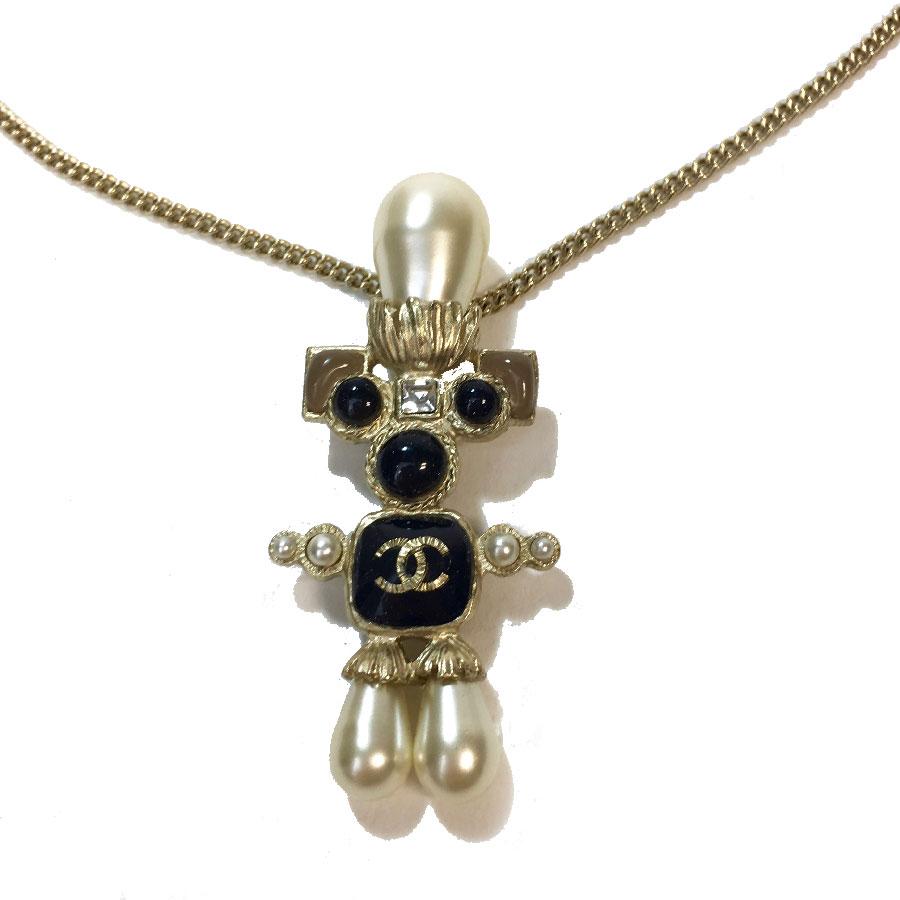 Women's CHANEL Chain and Pendant Necklace in Gilt Metal, Pearl Pendant