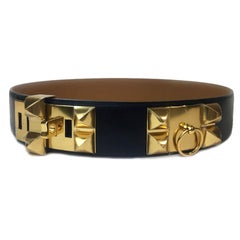 HERMES Collier de Chien Belt in Black Box Leather Size 90
