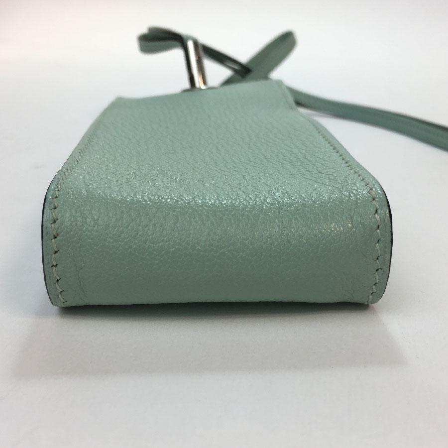 HERMES Mini Clutch in Blue Celadon Leather In Excellent Condition For Sale In Paris, FR