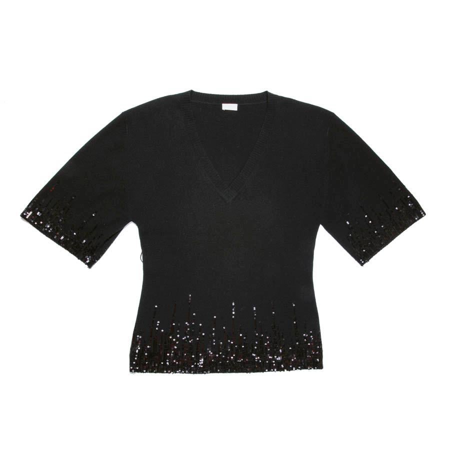 VALENTINO Pullover in Black Cashmere and Wool with Black Sequins size 44 For Sale