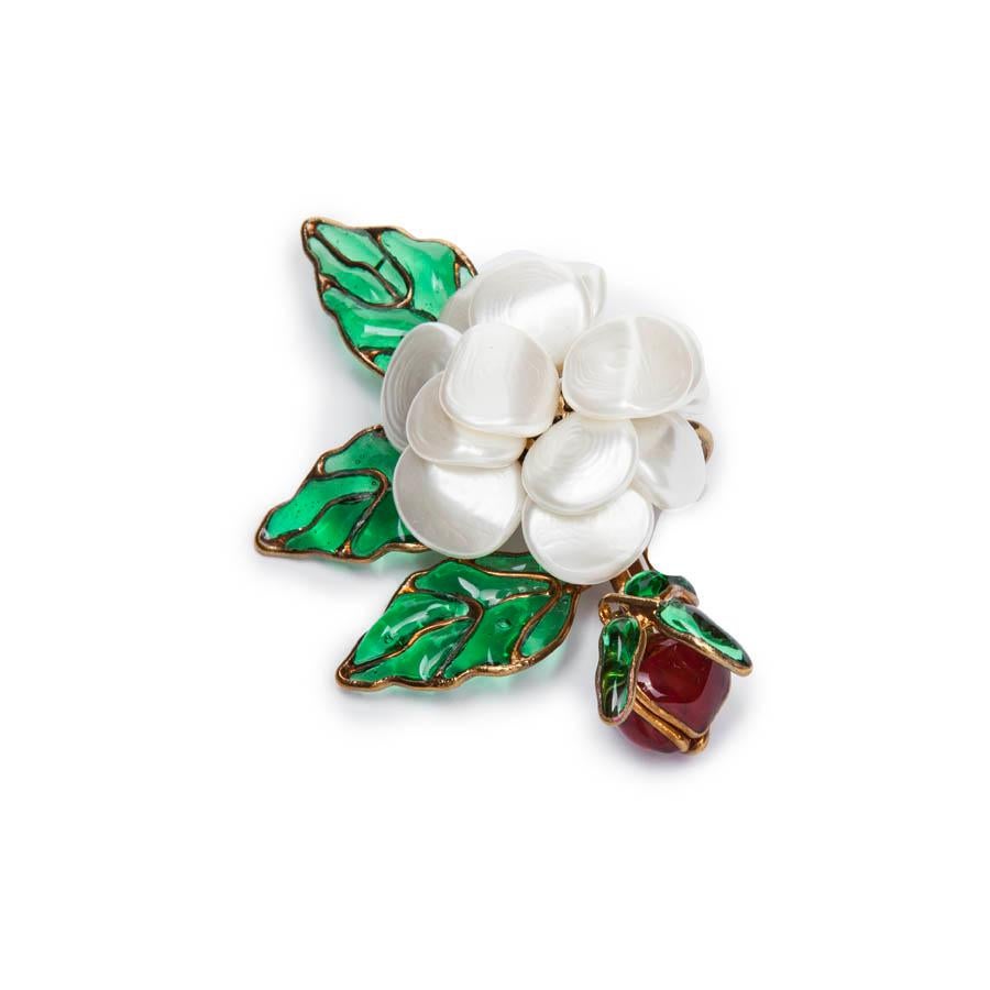 CHANEL Vintage Couture Camellia Pendant Brooch in Multicolored Molten Glass 3