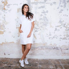 COURREGES Vintage White Straight Sweatshirt Dress with Light Green Hood Size L