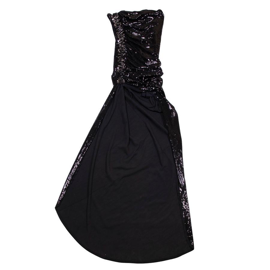 BALMAIN Cocktail Dress in Black Silk Embroidered with Black Sequins Size 38 For Sale