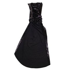 BALMAIN Cocktail Dress in Black Silk Embroidered with Black Sequins Size 38