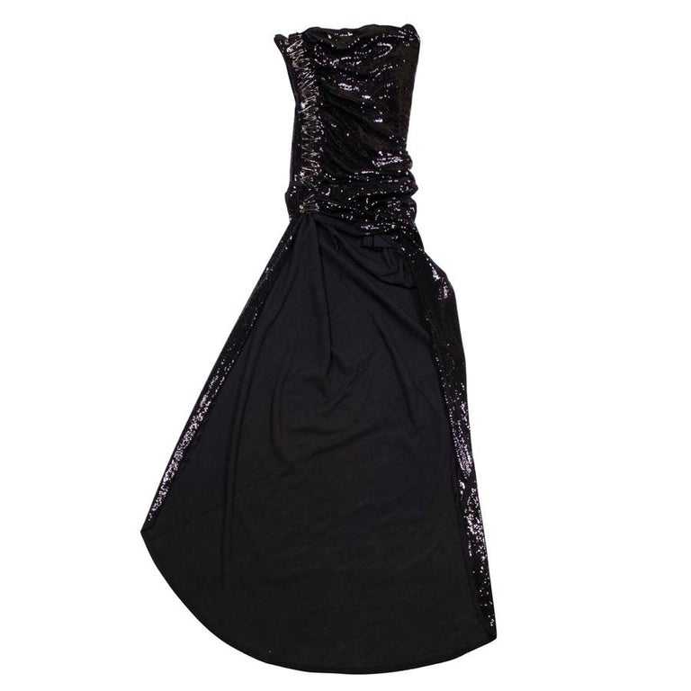 BALMAIN Cocktail Dress in Black Silk Embroidered with Black Sequins