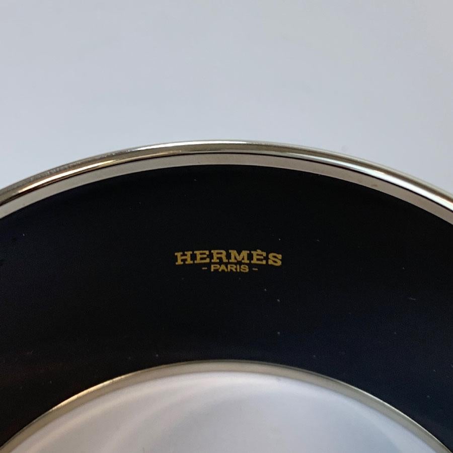 HERMES Extra Wide Bangle in Printed Enamel and Palladium Metal Hardware 1