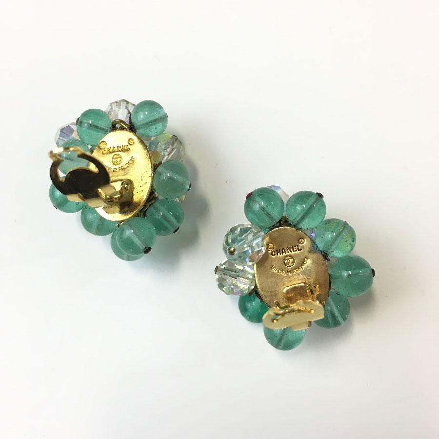 Women's CHANEL Vintage Clip-on Earrings in Green Water and Transparent Molten Glass