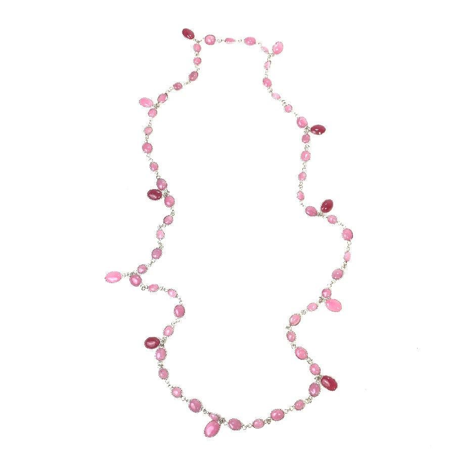 MARGUERITE DE VALOIS long necklace Waterfalls Model in pink Molten Glass For Sale