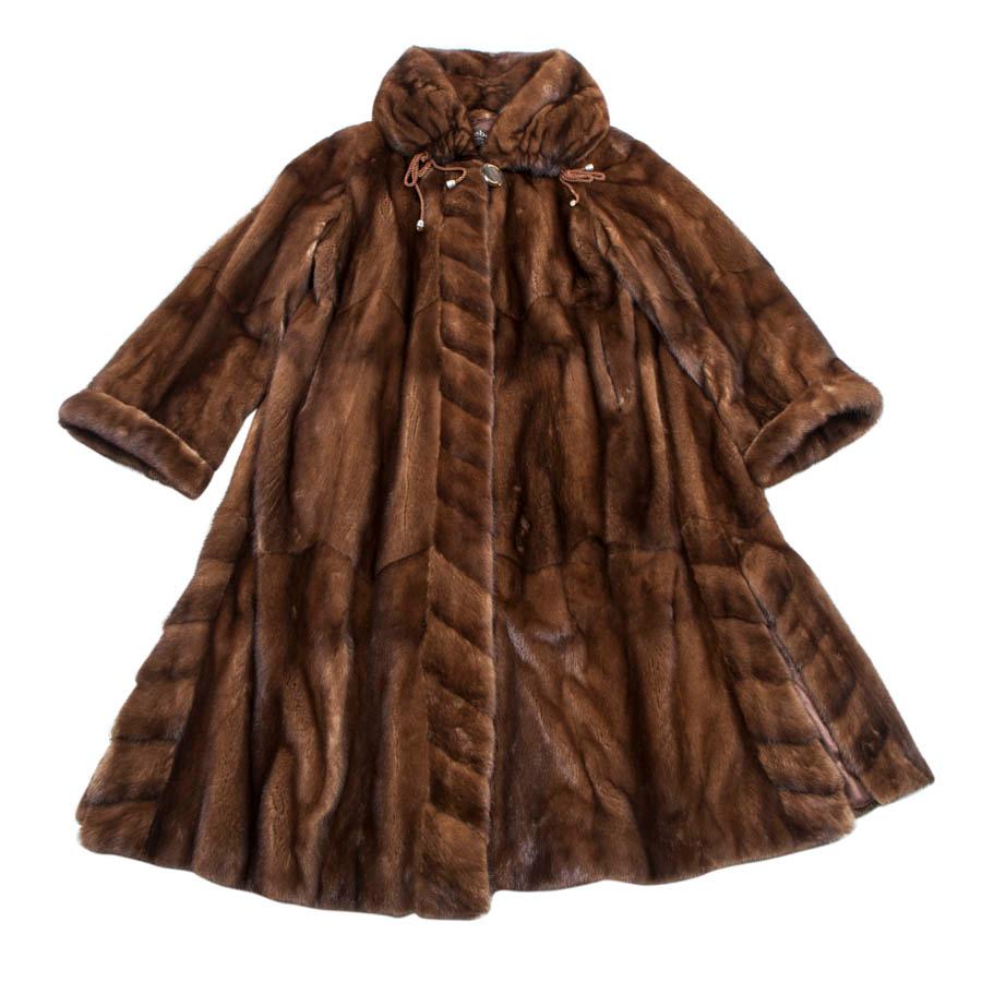 REBECCA Long Coat in Brown Mink Size 40FR