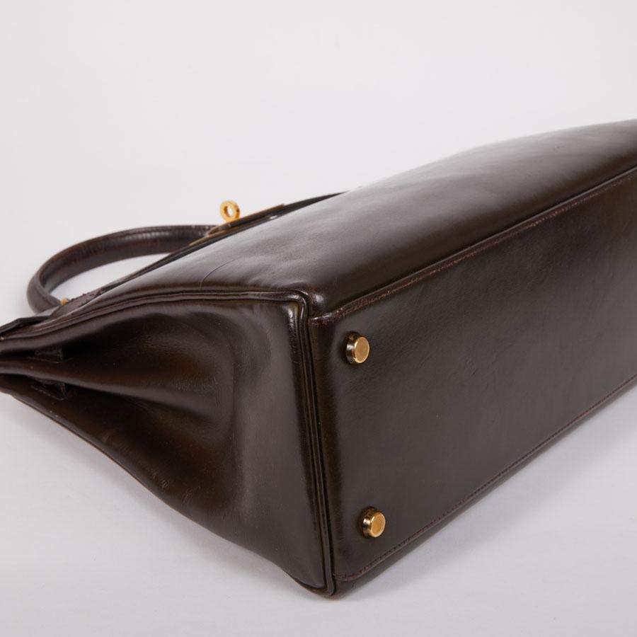 HERMES Vintage Kelly 32 Handbag in Brown Box Leather 1