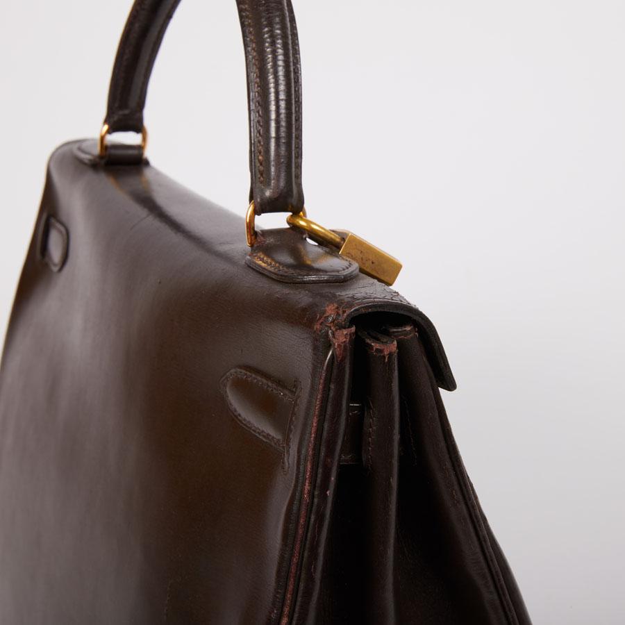 HERMES Vintage Kelly 32 Handbag in Brown Box Leather 4