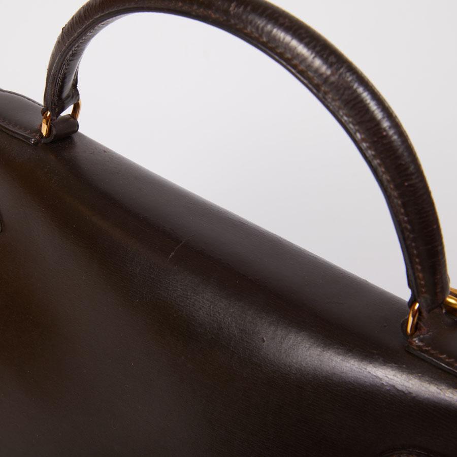 HERMES Vintage Kelly 32 Handbag in Brown Box Leather 5