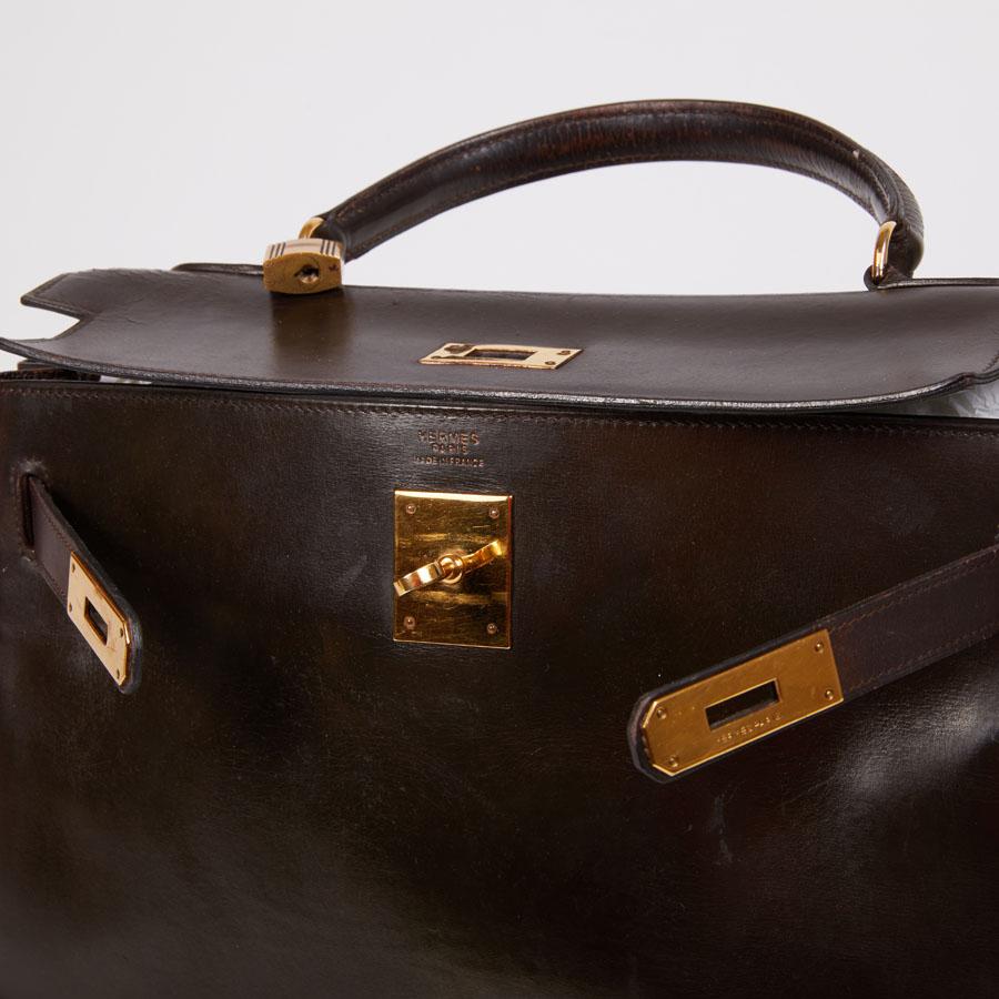 HERMES Vintage Kelly 32 Handbag in Brown Box Leather 6
