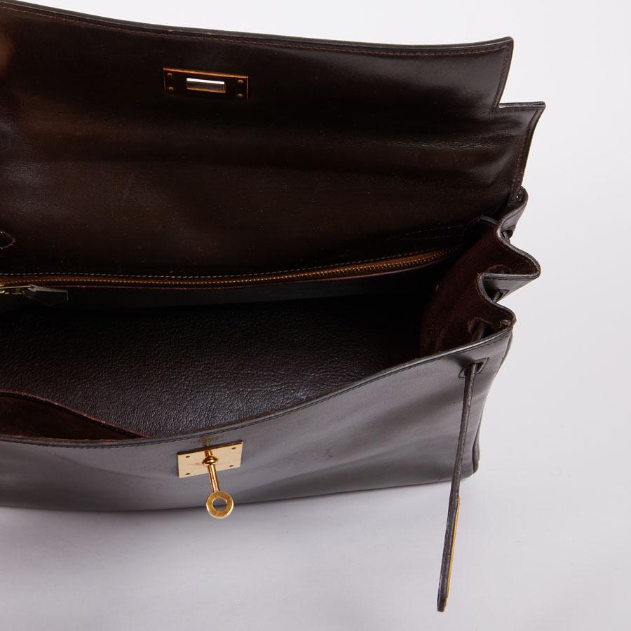 HERMES Vintage Kelly 32 Handbag in Brown Box Leather 7