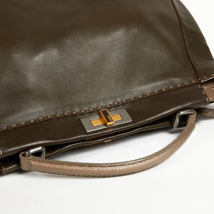 FENDI Tote Bag, Peekaboo Model, in Two-Tone khaki and iridescent brown Leather 4