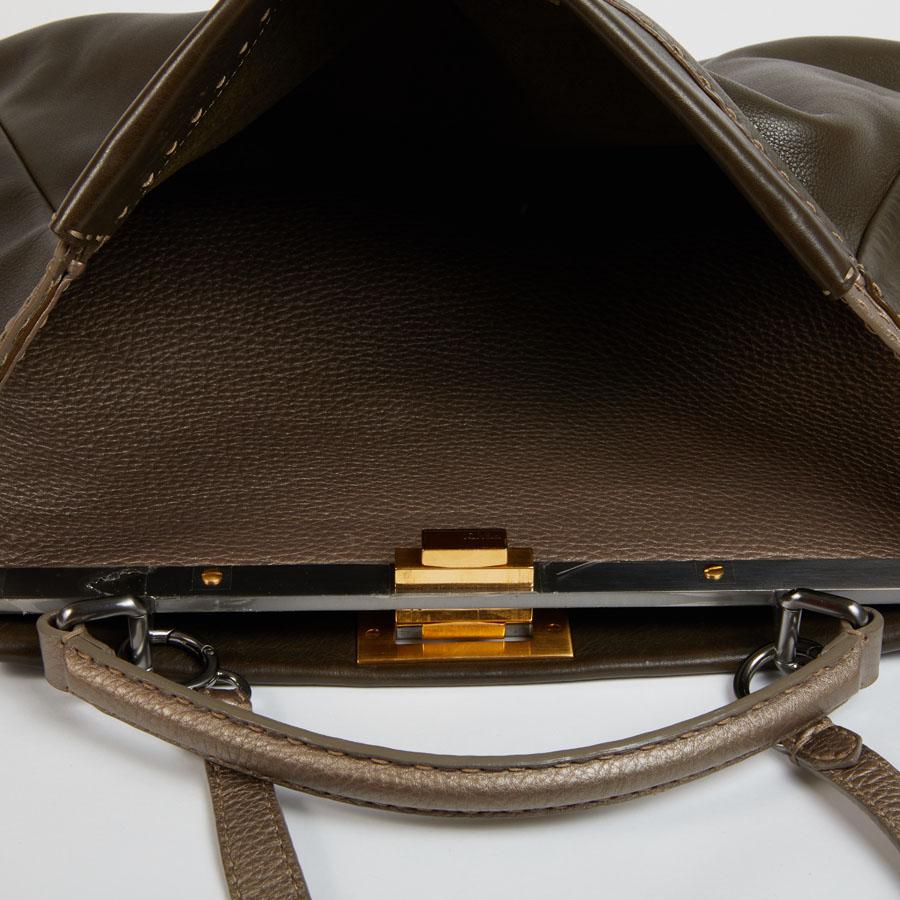 FENDI Tote Bag, Peekaboo Model, in Two-Tone khaki and iridescent brown Leather 5