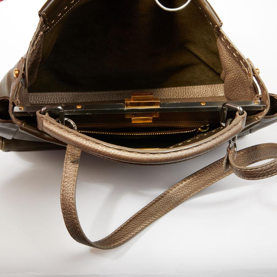 FENDI Tote Bag, Peekaboo Model, in Two-Tone khaki and iridescent brown Leather 6