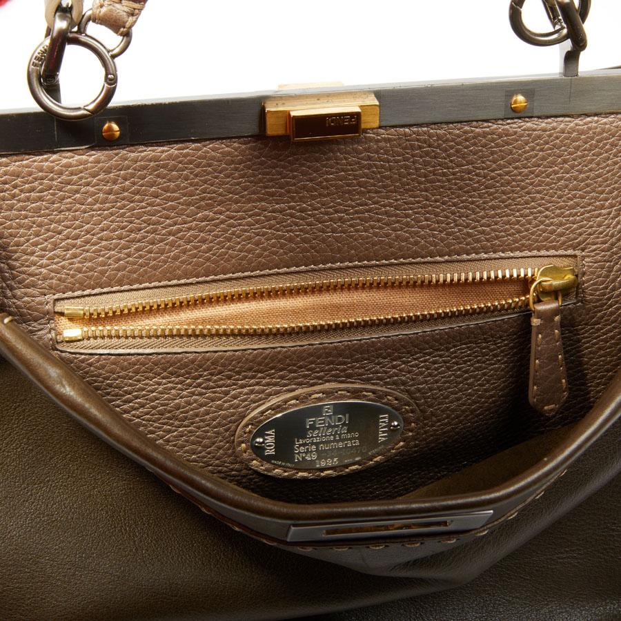 FENDI Tote Bag, Peekaboo Model, in Two-Tone khaki and iridescent brown Leather 7