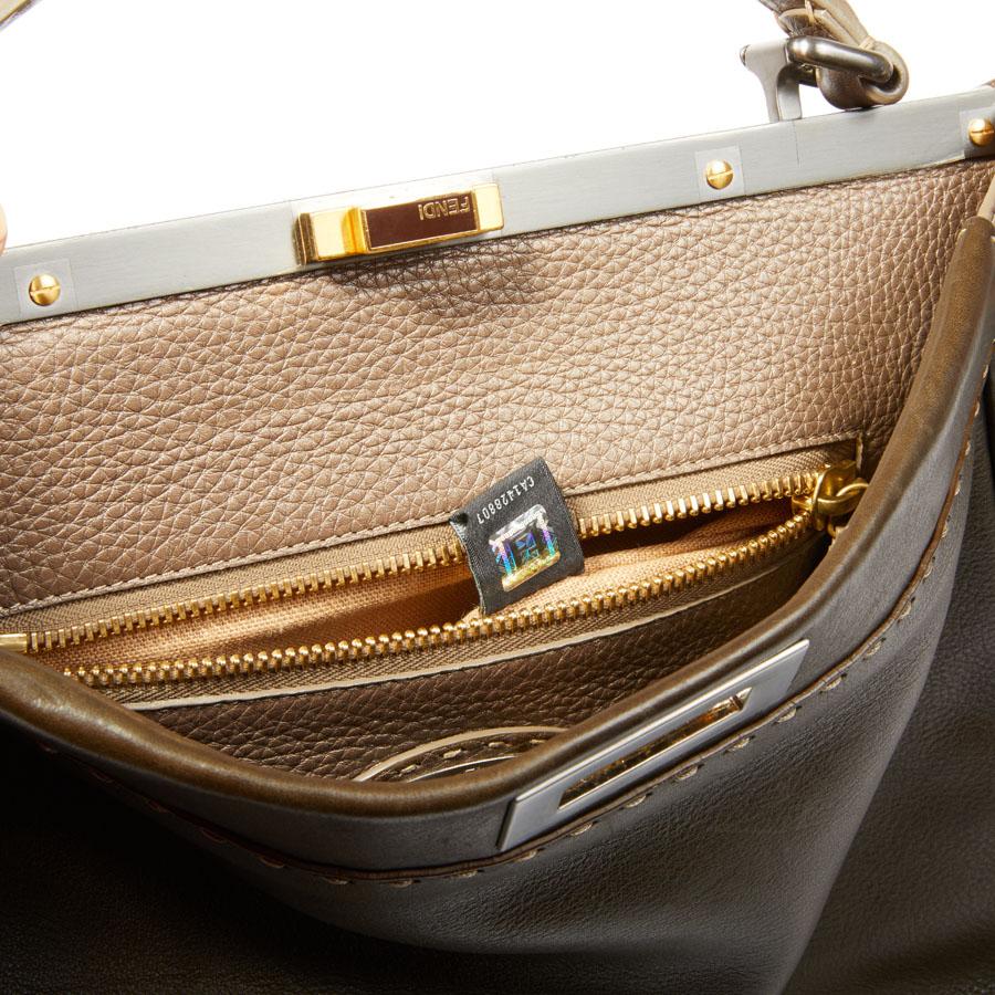 FENDI Tote Bag, Peekaboo Model, in Two-Tone khaki and iridescent brown Leather 8