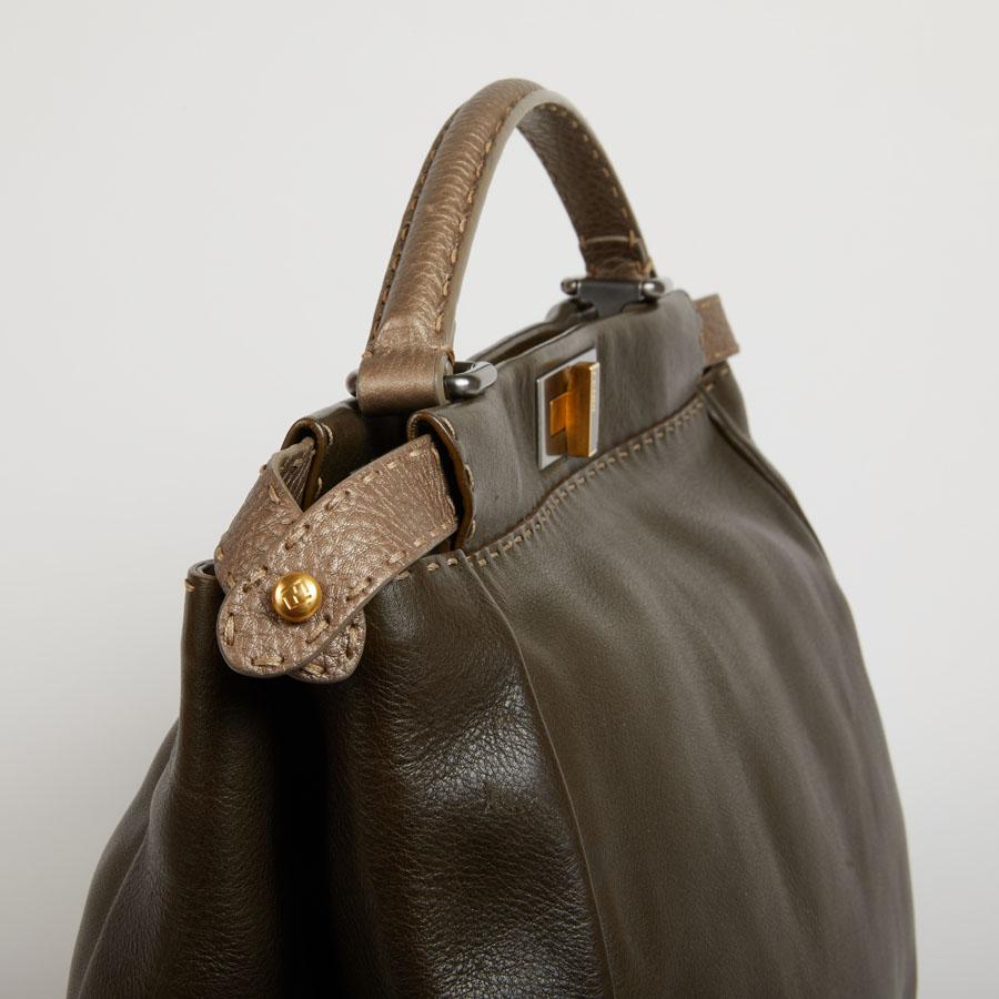 FENDI Tote Bag, Peekaboo Model, in Two-Tone khaki and iridescent brown Leather 9