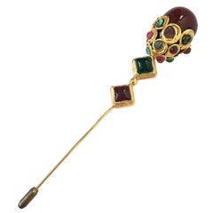 LOEWE Vintage Pin in Gilt Metal and Colored Molten Glass