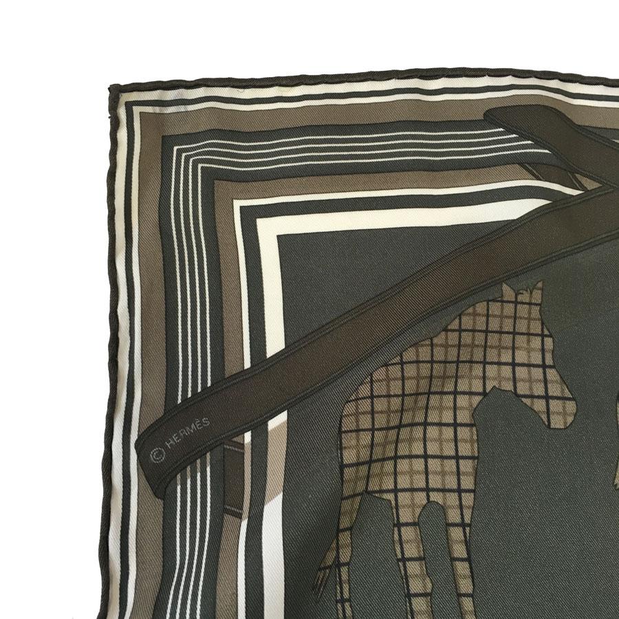 HERMES 'GRV2392' Scarf in Green, Khaki and Ivory Silk In Excellent Condition In Paris, FR