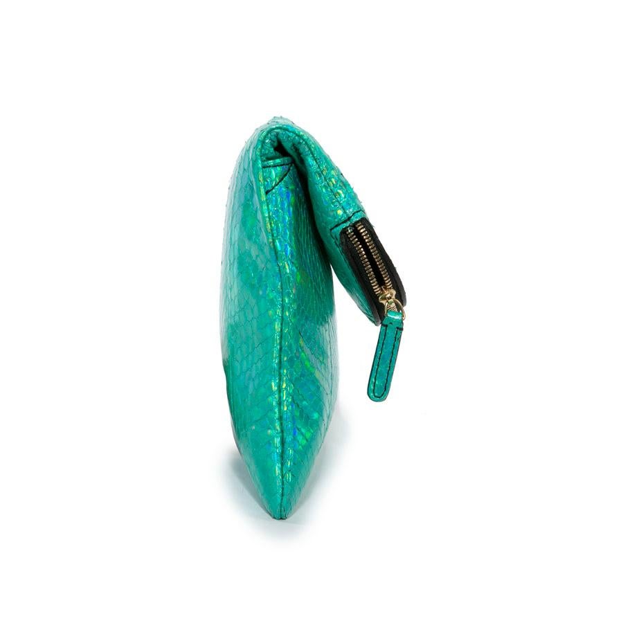 ZAGLIANI Clutch in green/Shiny Blue Python In Good Condition In Paris, FR