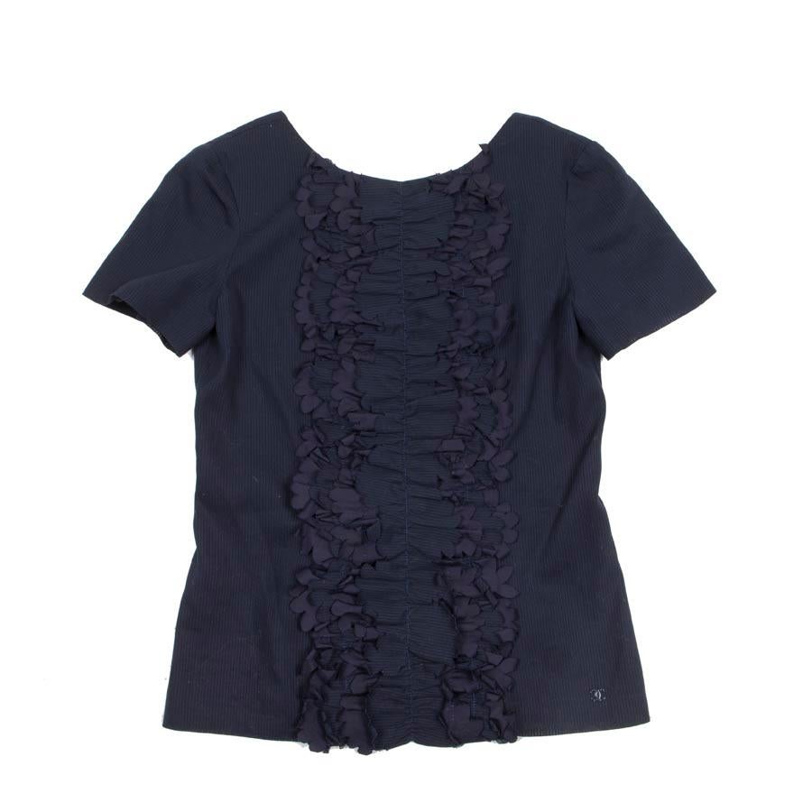 CHANEL Backless Blouse in Navy and Ink Color Cotton and Silk Size 38FR For Sale