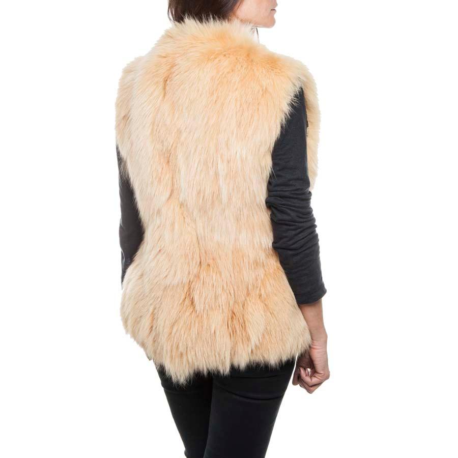Beige GA Sleeveless Vest in orange Yellow Fox Fur Unique Size For Sale