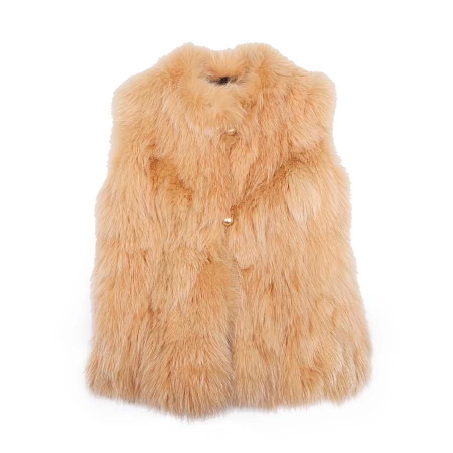 GA Sleeveless Vest in orange Yellow Fox Fur Unique Size For Sale