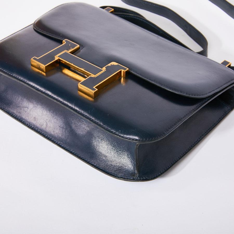 Black HERMES Vintage Constance Bag in Navy Blue Leather Box