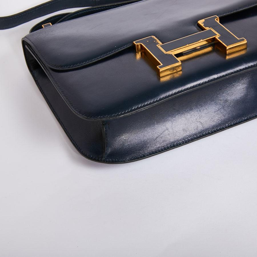HERMES Vintage Constance Bag in Navy Blue Leather Box In Good Condition In Paris, FR