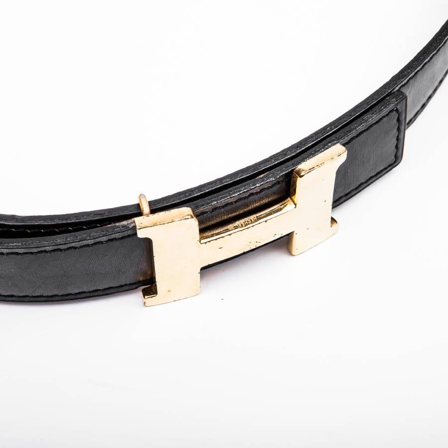 Women's HERMES H Reversible Belt in Black and Gold Leather Size 70FR