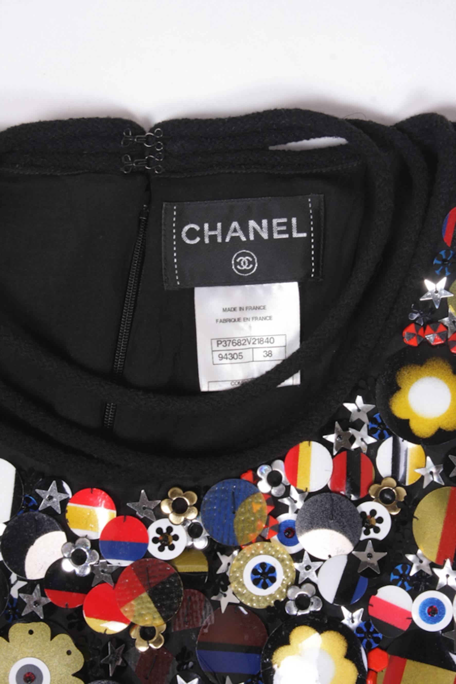 Women's  CHANEL Dress in Black Wool with Flags Embroidery Size 38EU